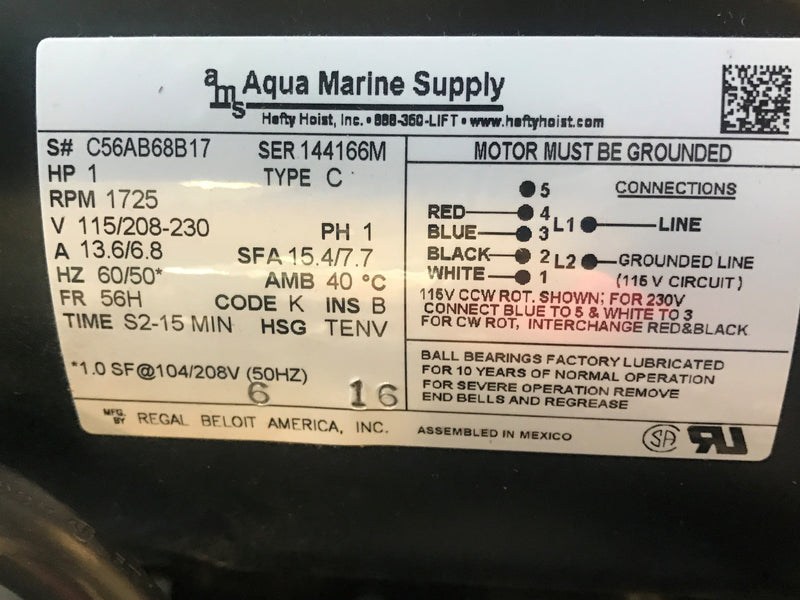 3/4HP Motor - TENV w/Switch, GFCI, & Wire