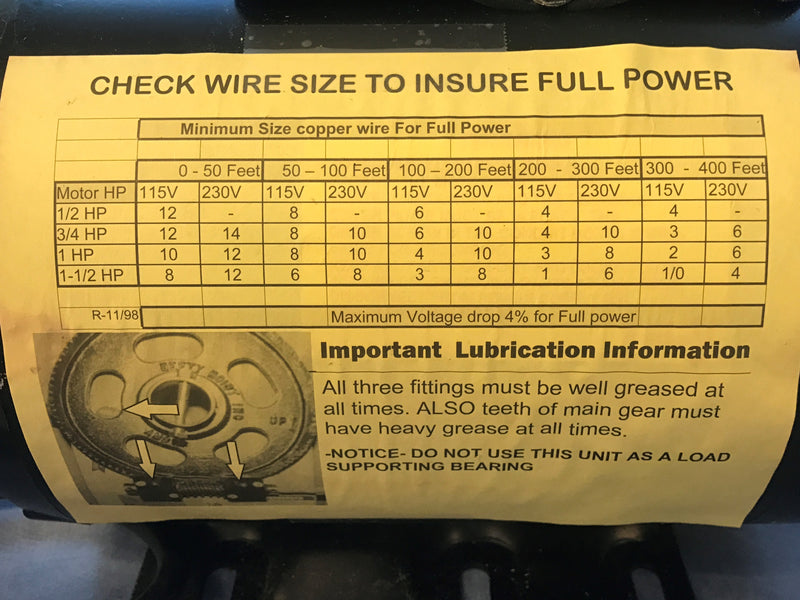 1 HP Motor - TENV w/Switch, GFCI, & Wire